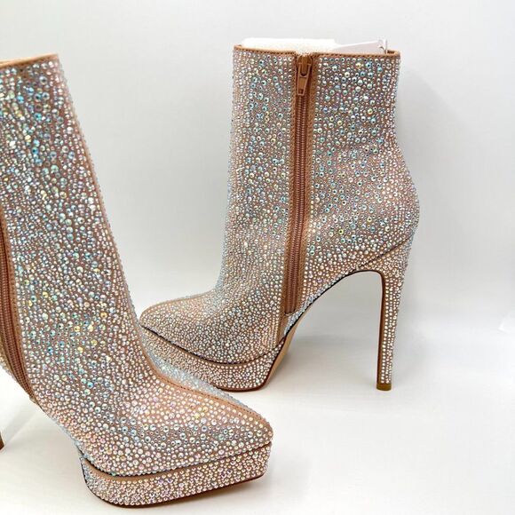 NEW Madden Girl Size 6 Lorile Blush Jeweled Encrusted Platform Ankle Boots Shoes - Picture 8 of 14